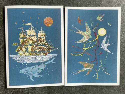 A5 greeting cards with biodegradable sleeves and recycled envelopes